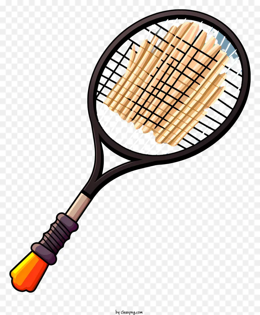 Doodle in stile badminton a badminton racchetta dipinta a manico dipinto verso il basso Raccolda da tennis - Albero della racchetta a manico giallo punti verso il basso