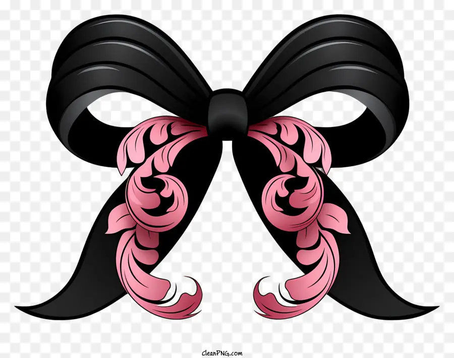 doodle style ribbon black and pink bow heart-shaped handle scalloped edge pink swirls