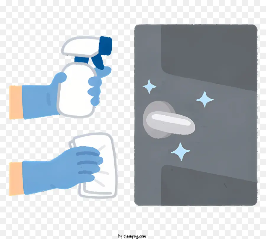 Biểu tượng làm sạch các sản phẩm làm sạch bề mặt dụng cụ làm sạch găng tay màu xanh - Găng tay đeo tay giữ bình xịt làm sạch và bột