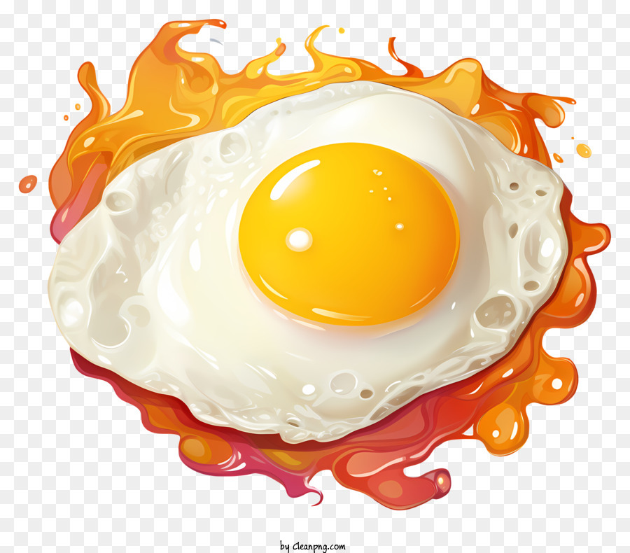 Mehrfarbige Farben pochiertes Ei gebratenes Ei Flamme Golden braun laufender Eigelb - Goldenes gebratenes Ei auf Flammenherd