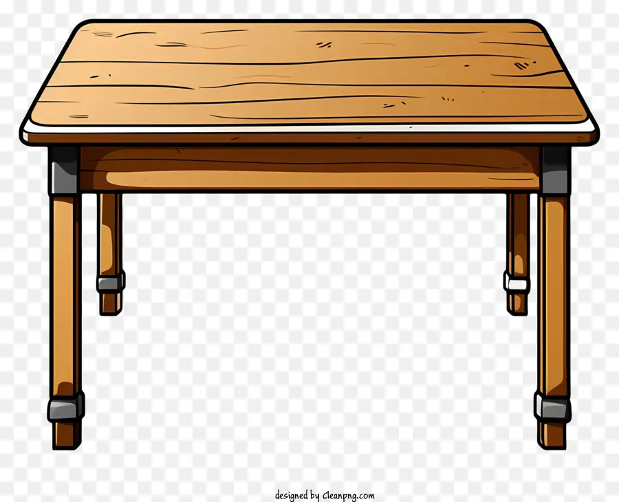 hand drawn cartoon table wooden desk metal base smooth finish rectangular shape