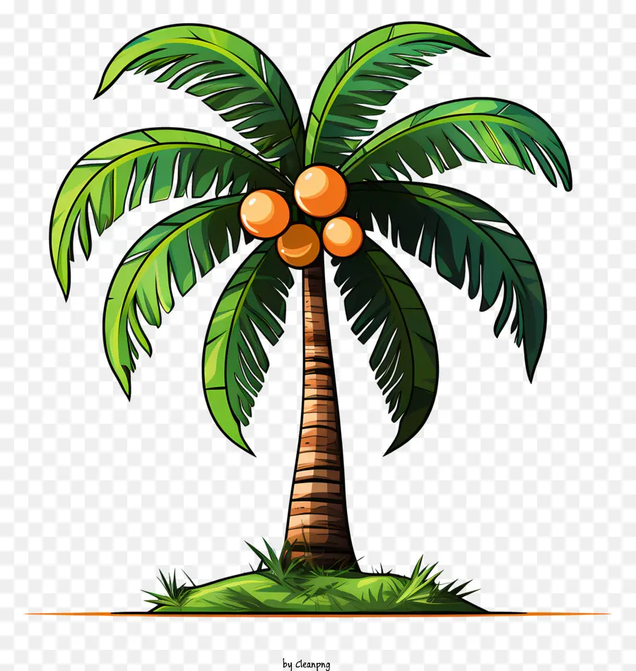 Cartoonpalme - Palmbaum -Cartoon mit Kokosnüssen auf Grasinsel