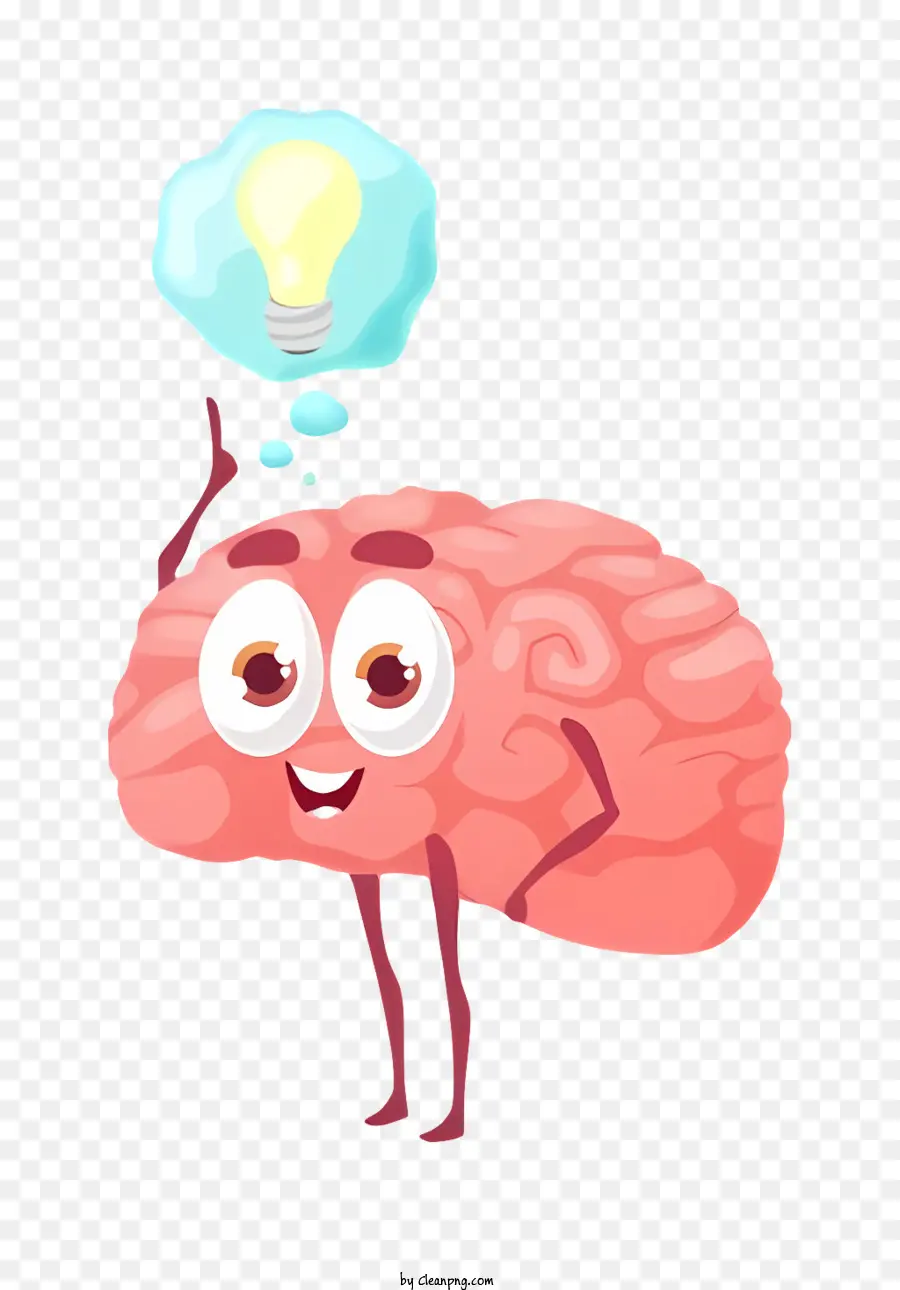 Cartoon Brain - Glückliches Gehirn trägt einen Blitzhut mit beleuchteter Glühbirne