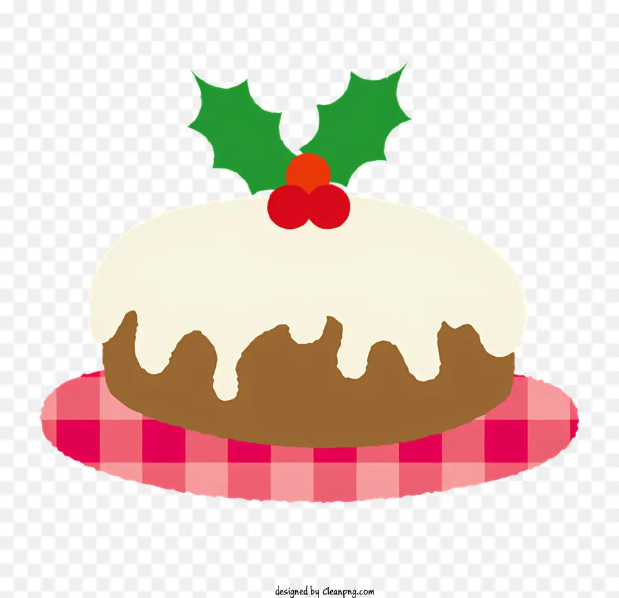 Trang trí bánh pudding thực phẩm trang trí holly đánh kem anh đào trên đầu - Kem đánh bông bánh pudding với trang trí anh đào