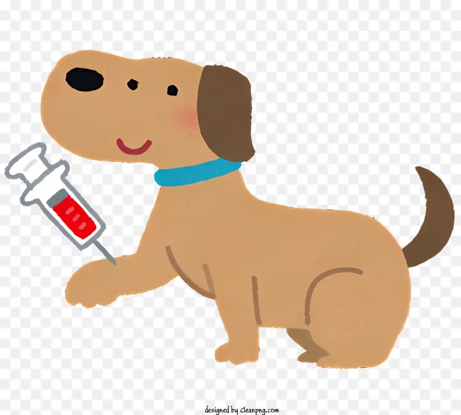 cane cartone animato - Cane da cartone animato che tiene la siringa con un sorriso