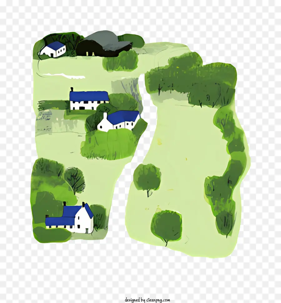 Mùa xuân nông thôn làng xanh - Ngôi làng nông thôn với những cánh đồng và tòa nhà màu xanh lá cây