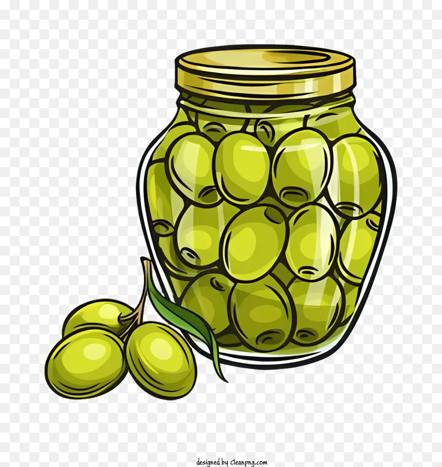 Oliven im Glas Glasglas Grüne Oliven schwarze Hintergrund Oliven - Grüne Oliven in einem Glas mit etwas Flüssigkeit
