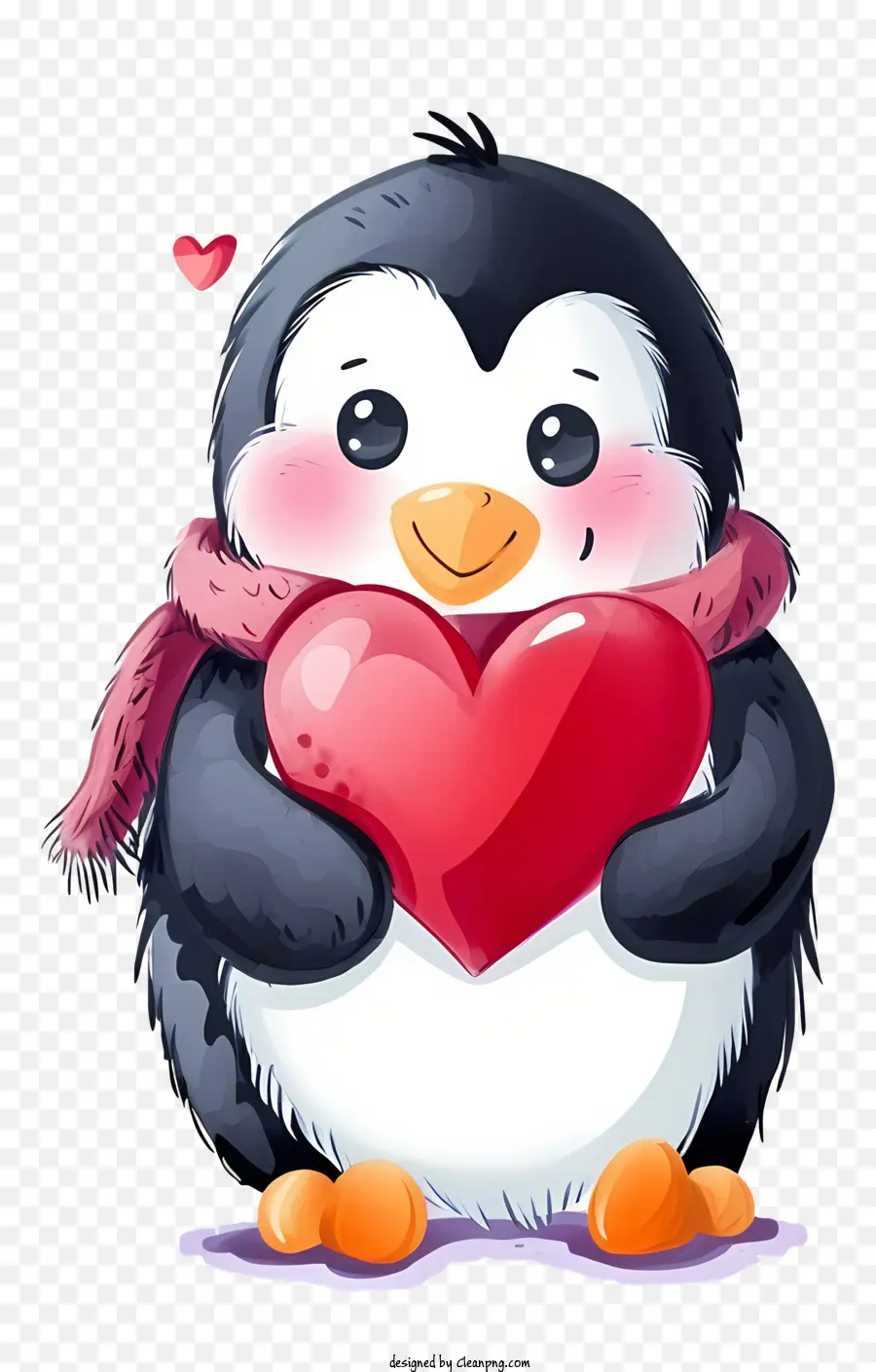 Vector vẽ nhân vật Thiết kế Valentine Chim cánh cụt dễ thương Chim cánh cụt mặc khăn quàng cổ Chim cánh cụt giữ trái tim - Một chú chim cánh cụt đang đeo khăn quàng cổ và ôm trái tim