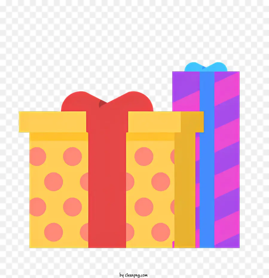 Partyelemente präsentiert Geschenke Packpapierbänder - Zwei farbenfrohe Geschenke, die mit Bändern auf schwarzem Hintergrund gebunden sind