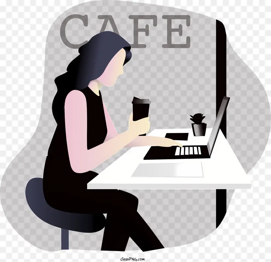 cà phê - Người phụ nữ làm việc tại Bàn với máy tính xách tay và người ngồi lại