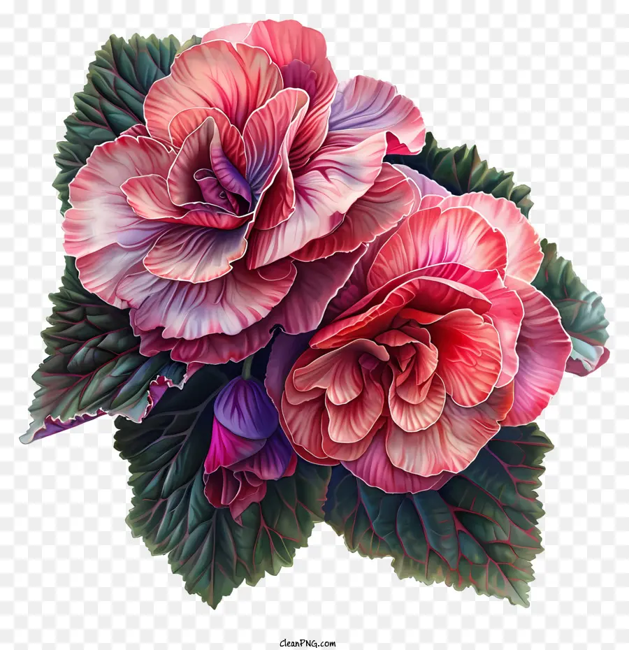 Begonia hoa màu hồng và đỏ lớn hoa lá xanh - Vườn tươi tốt: Hai bông hoa màu hồng và đỏ lớn