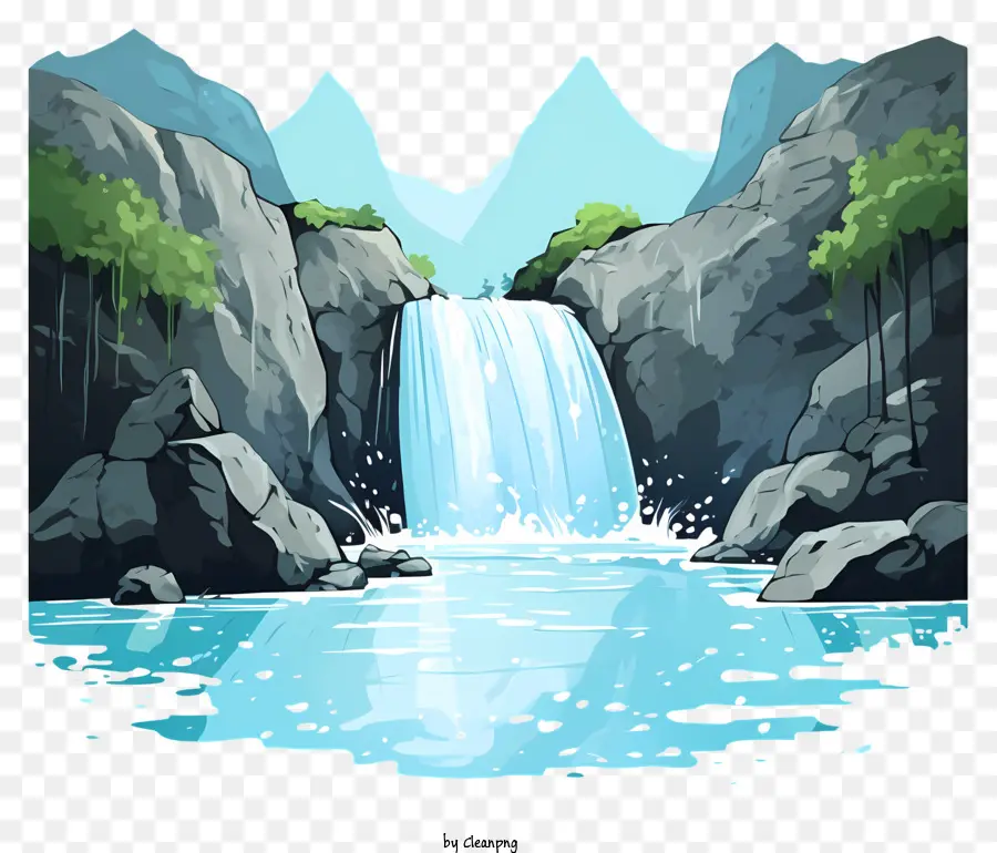 thác nước - Bức tranh phẳng, phẳng của cảnh thác nước rừng