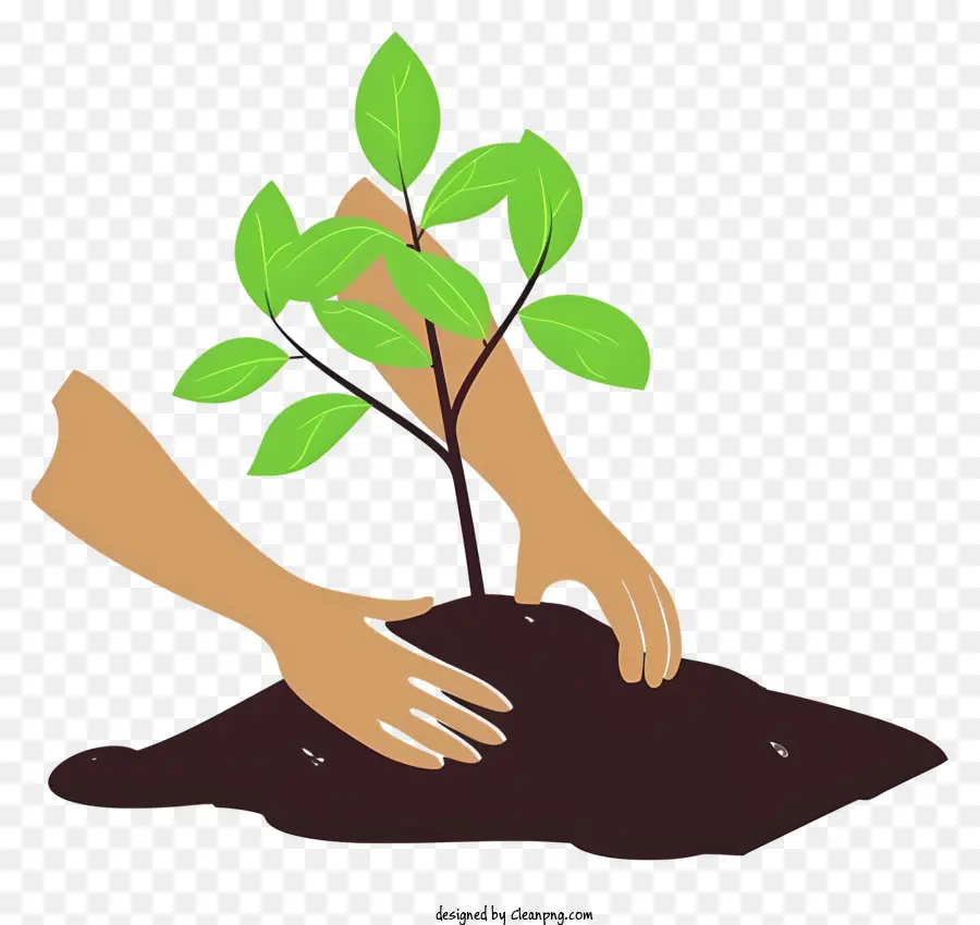 Trồng cây đơn giản vector nghệ thuật trồng cây trồng làm vườn sống bền vững - Người hoạt hình trồng cây giống trong đất tối