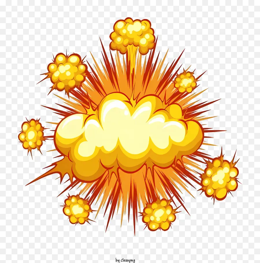 Karikaturen Explosion - Farbenfrohe explosive Wolken mit einer zentrierten Sonne