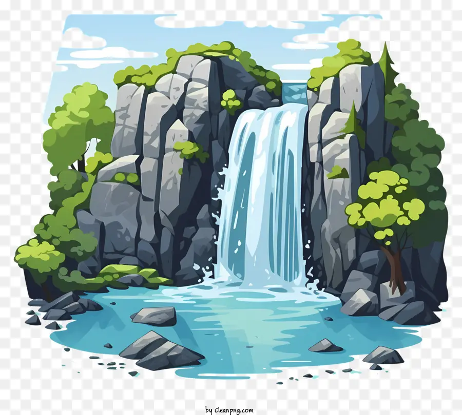 thác nước - Thác nước trong rừng dọn dẹp với những tảng đá phủ rêu