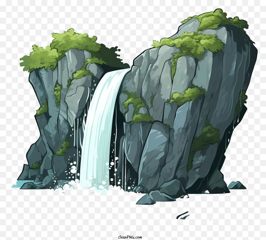 Wasserfall - Wasserfall in felsigem Gelände mit grünen Blättern