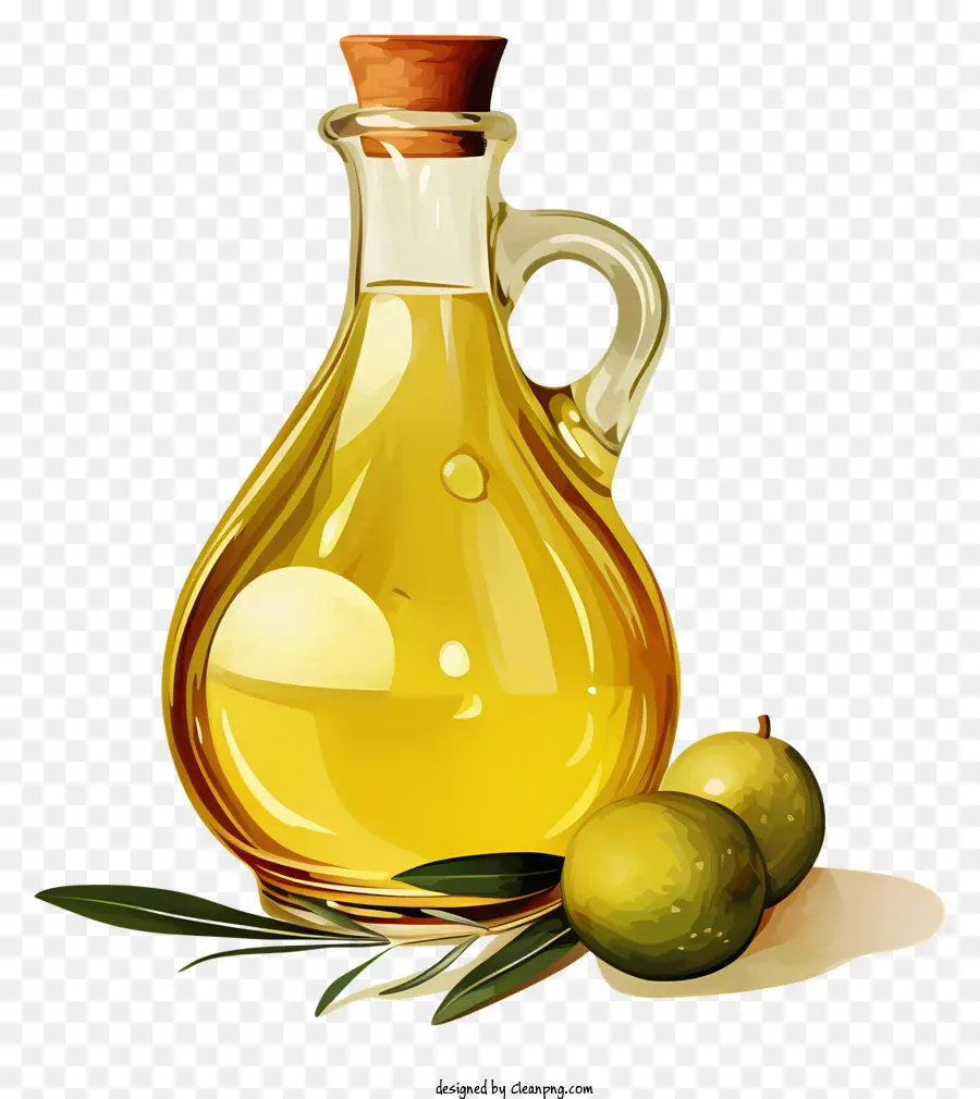 Olivenöl - Flasche Olivenöl mit grünen Oliven