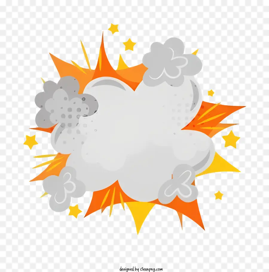 cartoon esplosione - Esplosione in cielo con nuvole, stelle e impatto