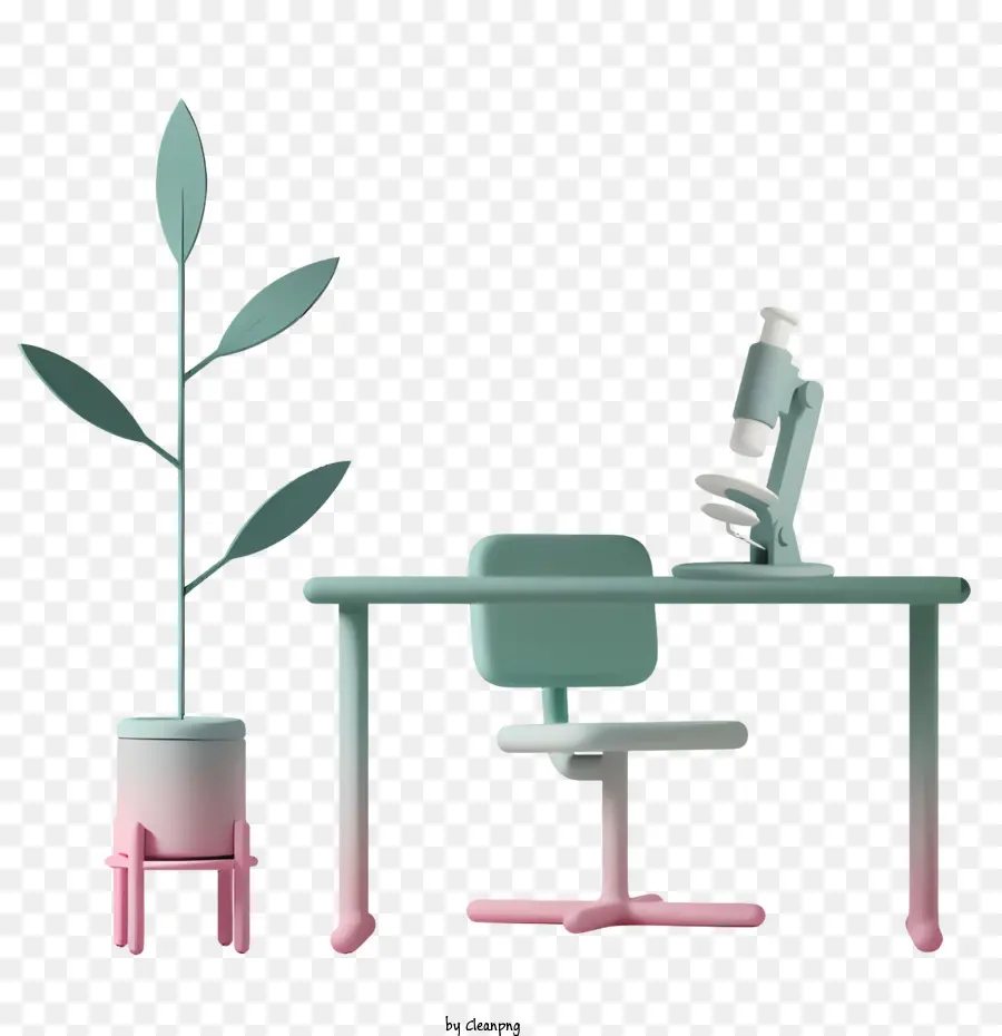 Hintergrund kleiner pflanzlicher Tisch Mikroskopgrüne Farbe - Kleiner Tisch mit Pflanzen, Mikroskop. 
3D-Rendering