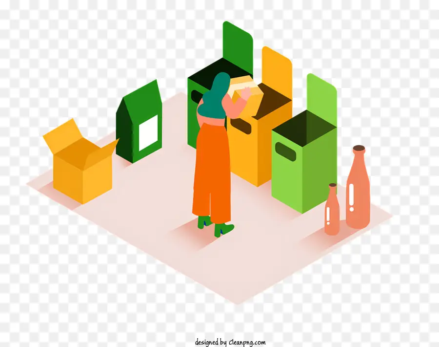 Recycling von Lebensmitteleinkäufen Lebensmittel in Regale Flaschen - Frau vor Regalen mit Essen