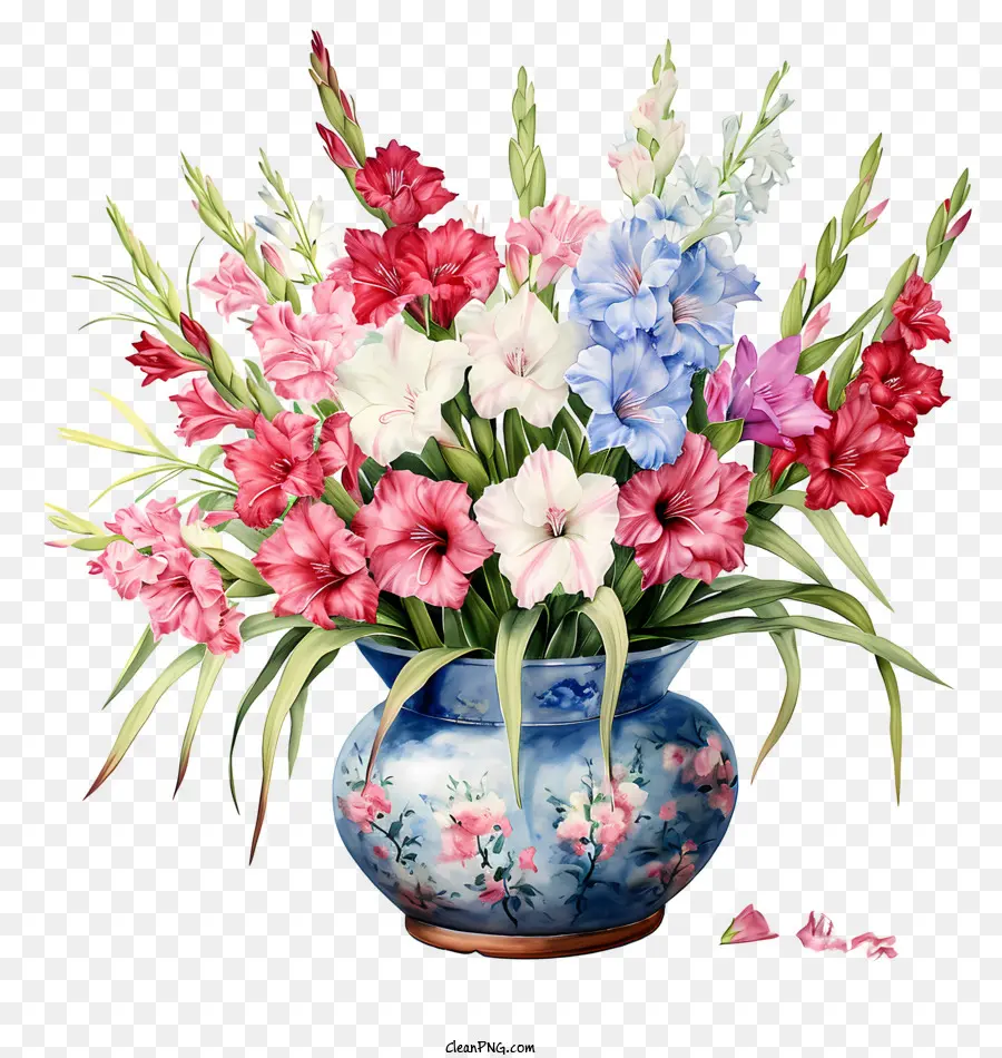 Blumenstrauß - Blumenmalerei in blauer Vase mit heller Beleuchtung