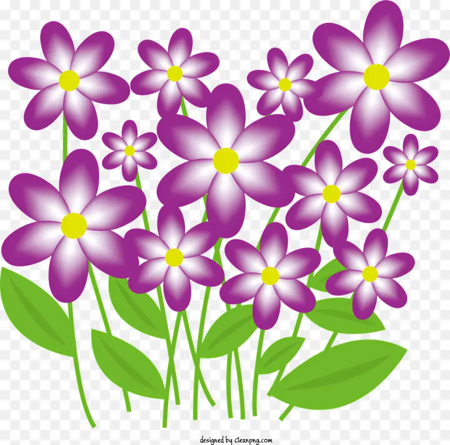 icon purple flowers bouquet green leaves symmetrical arrangement