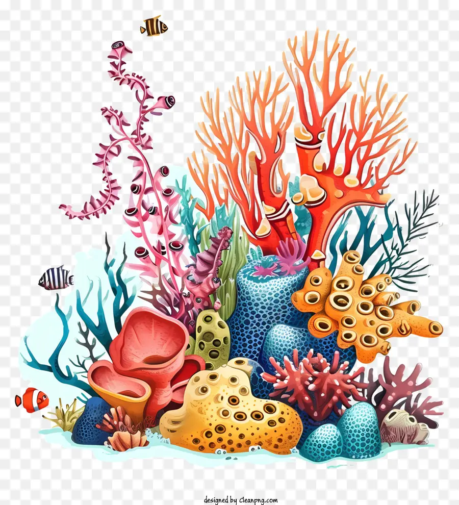 hand drawn coral reef coral reefs fish swimming colors shapes