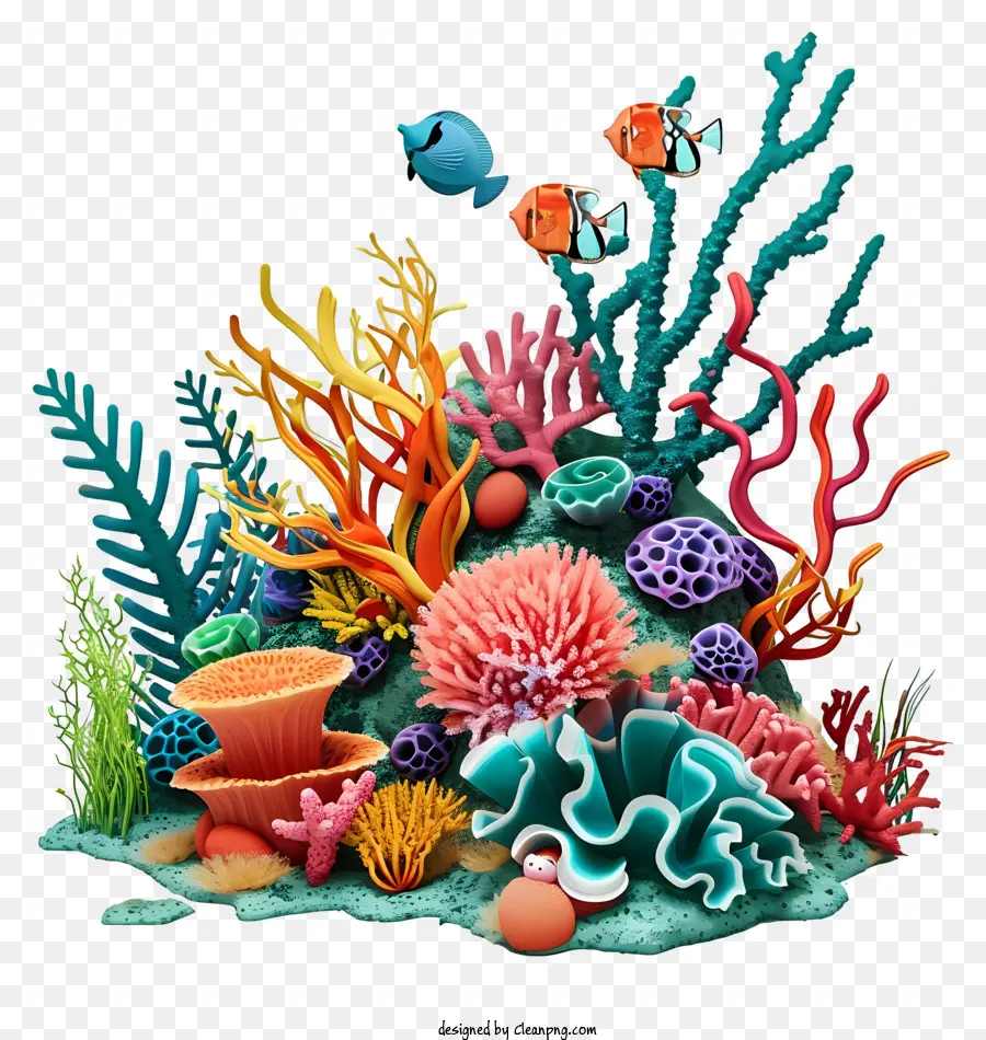 Realistische 3D -Korallenriffkoral Riffanemonen Schwämme Gorgons - Buntes Korallenriff mit vielfältigem Meeresleben