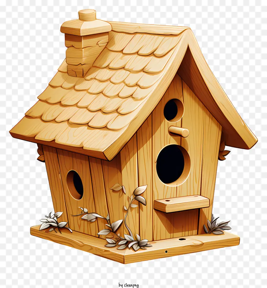 Sketch Style Birdhouse Holz Vogelhaus kleines Gebäude Dach aus Schindeln Glasfenster - Einfaches Holzvogelhaus ohne Dekorationen oder Details