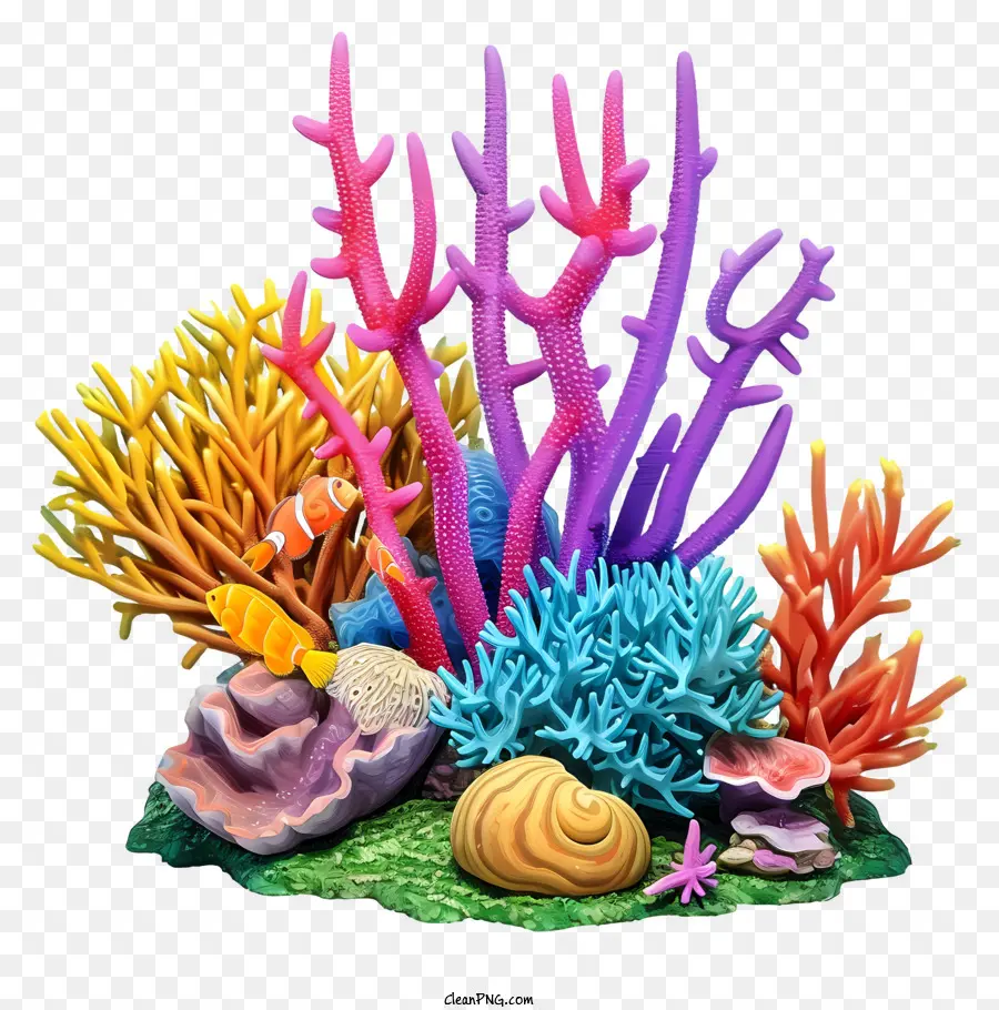 Buntes Korallenriffkoral Riff Marine Tiere Seetang Marinepflanzen - Lebendige marinen Tiere und Korallen auf schwarzem Hintergrund