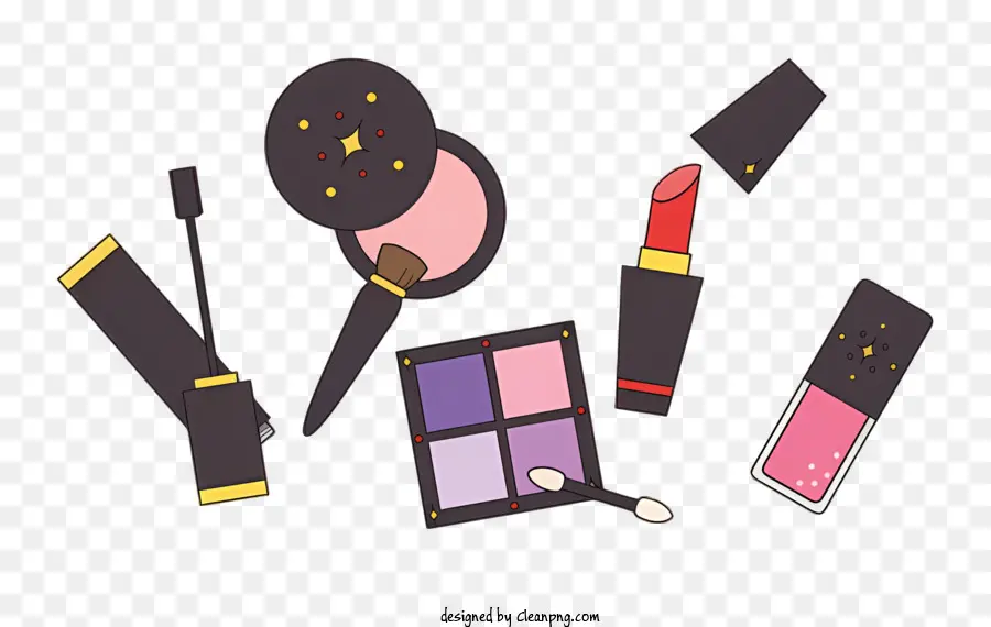 Icon Make -up Cosmetics Lippenstift Erröten - Verschiedene Make -up -Artikel, die für die Beförderung attraktiv angeordnet sind