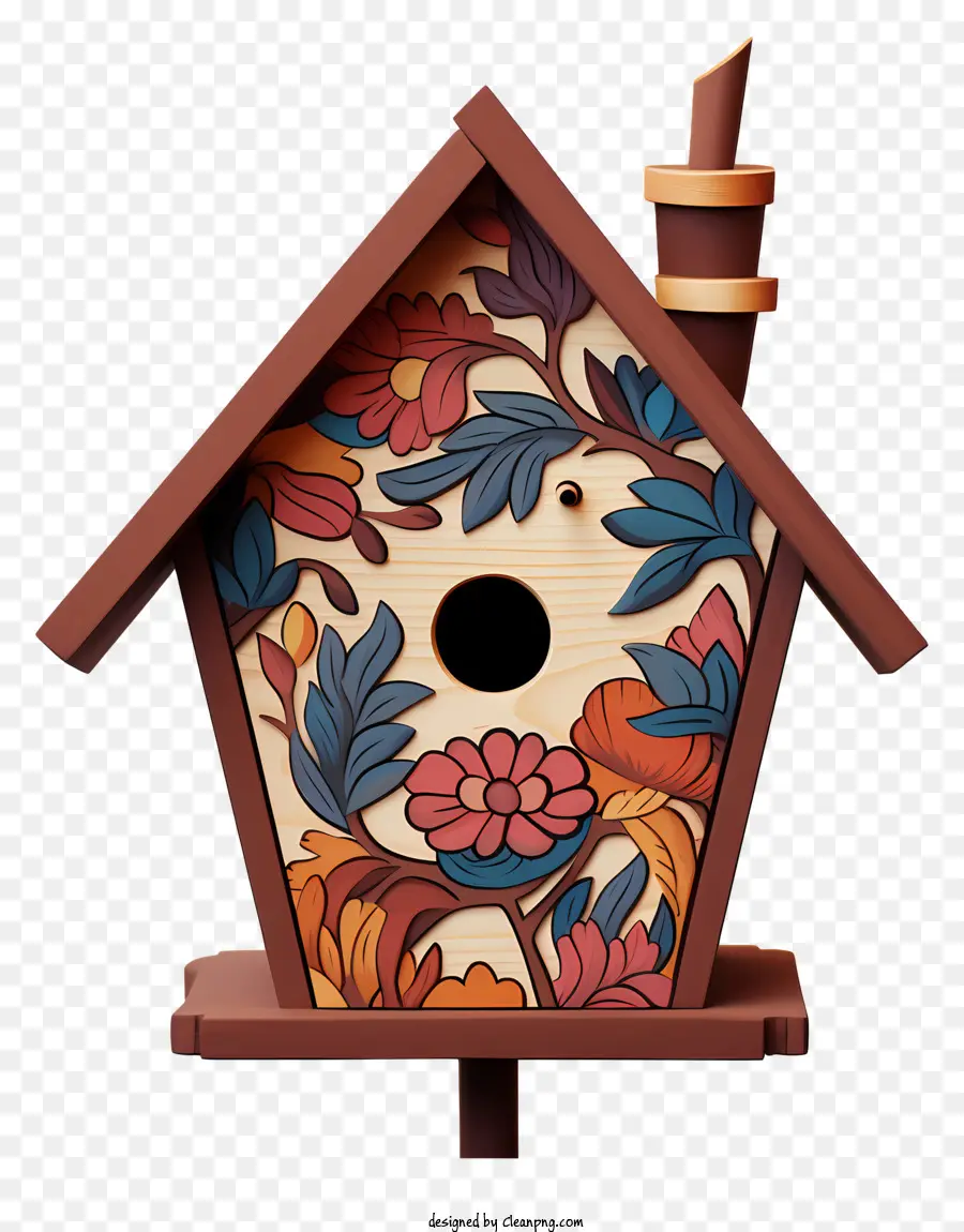 sfondo in legno - Intricato uccellino in legno con design dei fiori