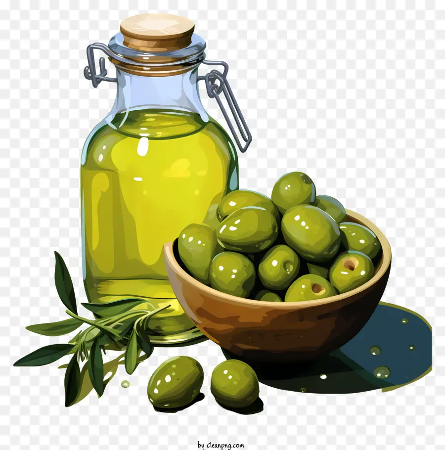 olio di oliva - Olive verdi fresche e olio d'oliva versato