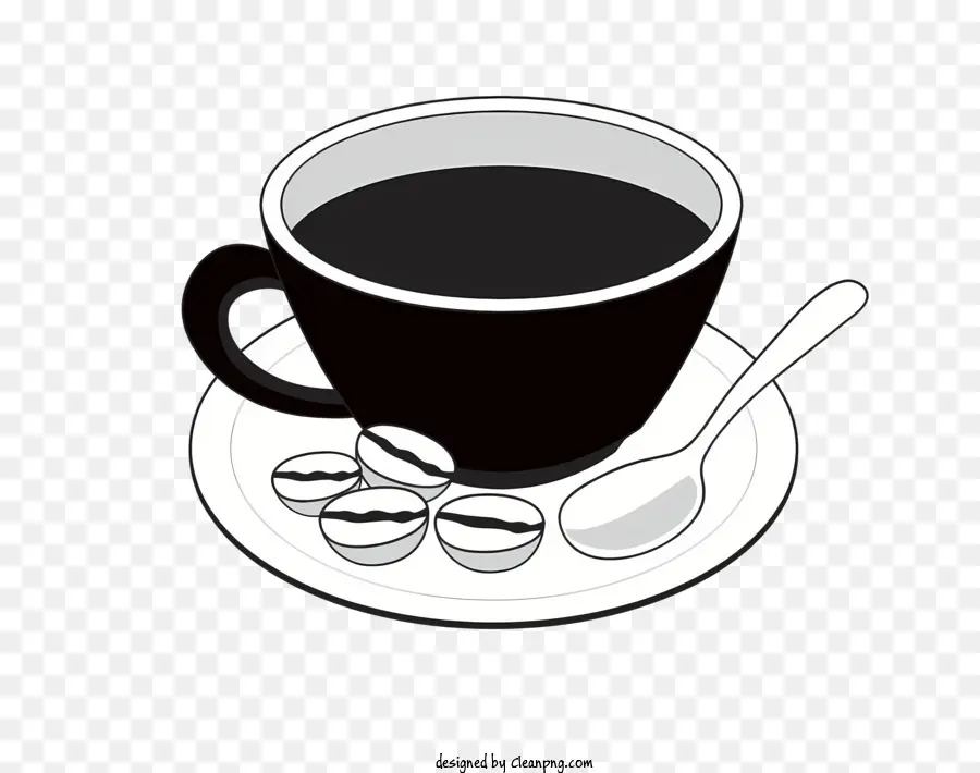 Tasse Kaffee - Eine schwarze Tasse Kaffee mit Kaffeebohnen