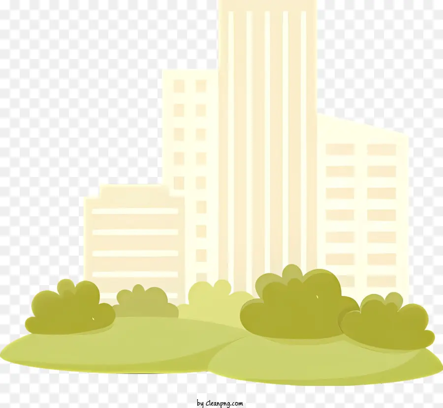 ICON CityScape hohe Gebäude Bäume flaches Bild - Ruhige 2D -Stadtschaft mit hohen Gebäuden und Bäumen