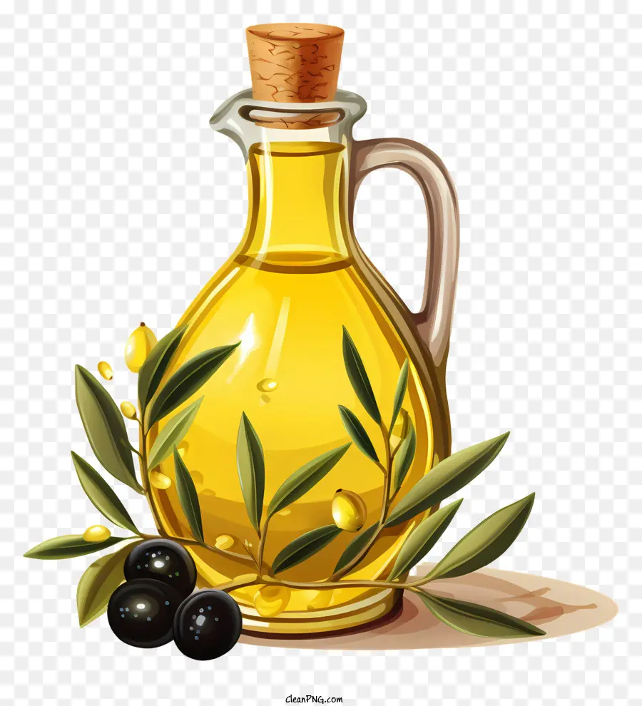 olio d'oliva piatto bottiglia di olio d'oliva foglie verdi sfondo nero morta - Bottiglia di olio d'oliva e foglie verdi
