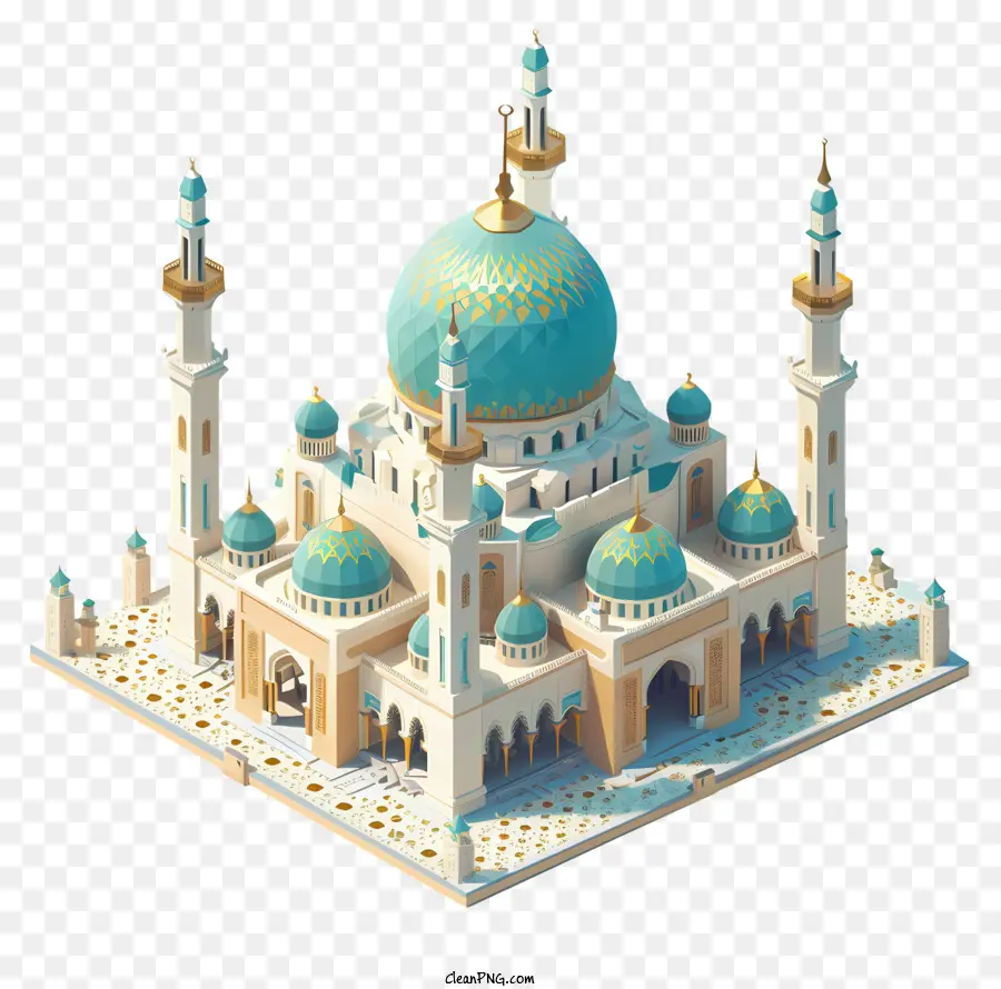 mặt trăng lưỡi liềm - Nhà thờ Hồi giáo truyền thống với gạch xanh và trắng
