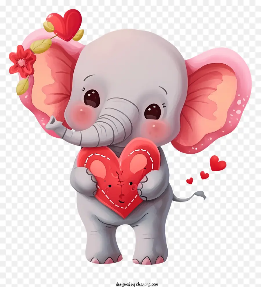 Biểu tượng Valentine Valentine Phim hoạt hình Voi Mũ hình trái tim đang mỉm cười với con voi đang giữ trái tim - Phim hoạt hình Voi giữ trái tim, thích hợp cho thẻ