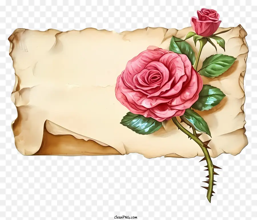 rosa - Rosa rosa su carta pergamena con estetica vintage