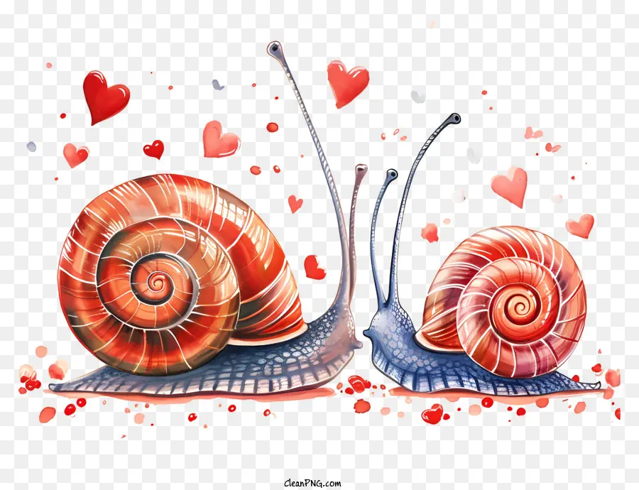 Valentine Snails Snails Hearts Love Animals - Due lumache si trovano sulle zampe posteriori con cuori galleggianti