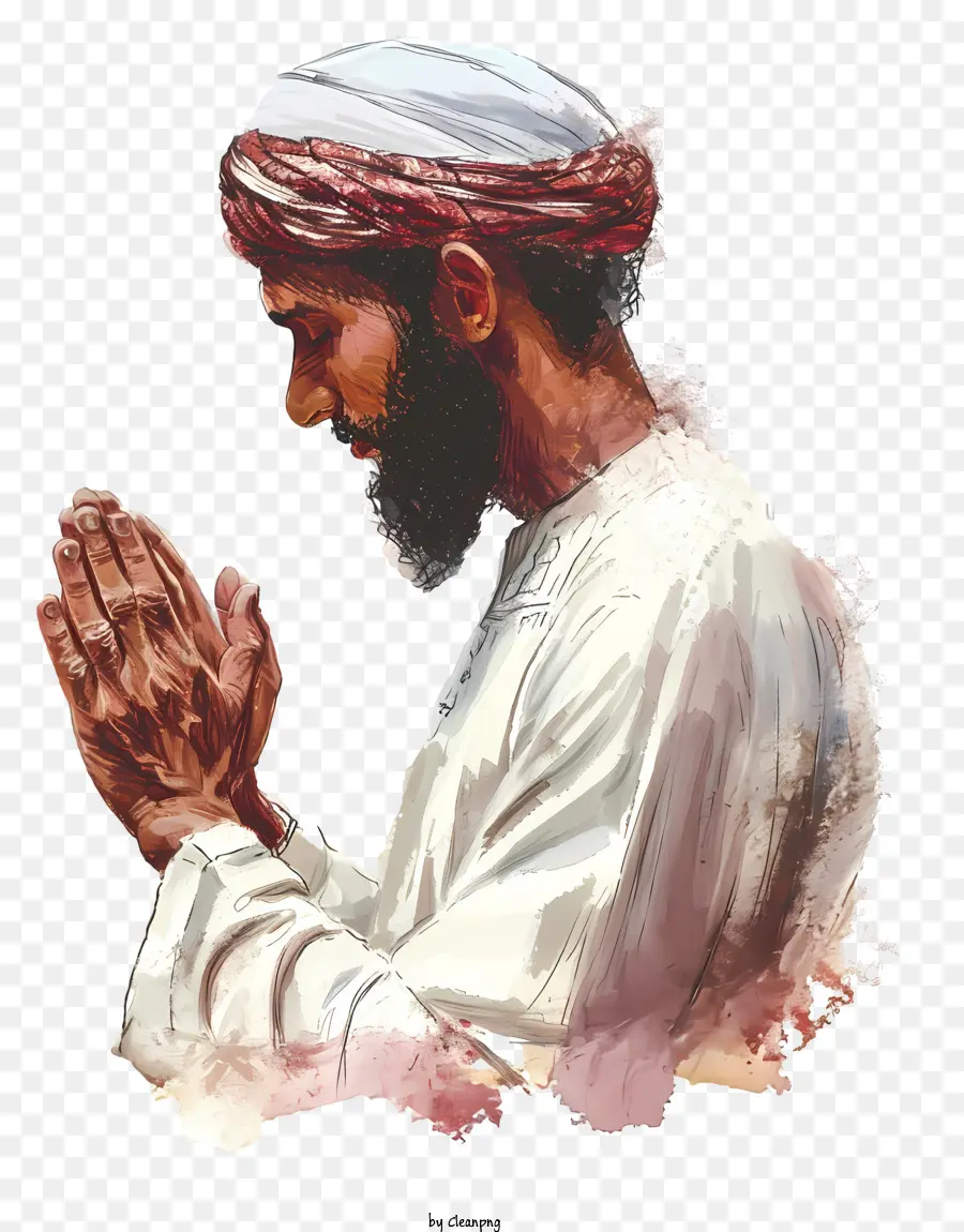 isra e mi'raj preghiera adorazione religione spiritualità - L'uomo che prega con il turbante, la barba in abiti bianchi