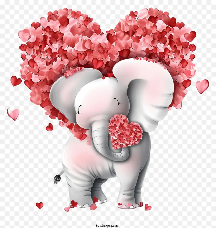 cartone animato carino - Elefante felice davanti alla nuvola di cuore