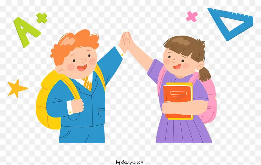 Schulkinder - Zwei Schulkinder in einheitlichen Händen schütteln