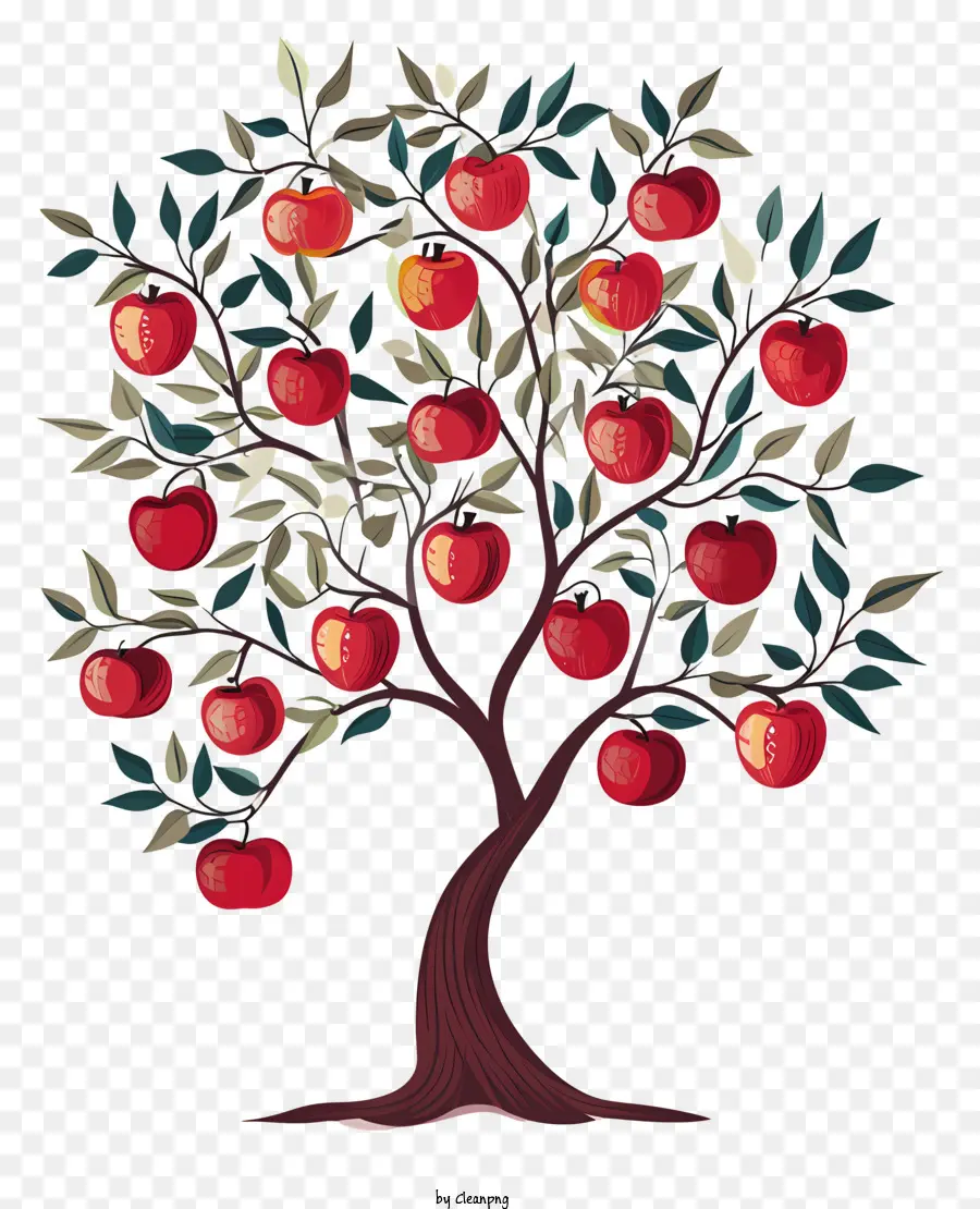 Apfelbaum - Baum mit roten Äpfeln auf schwarzem Hintergrund