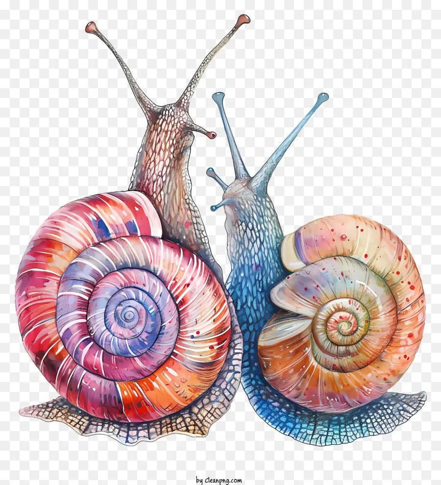 Valentine Snails Parole chiave per la pittura dell'acquerello Abbraccio - Vibranti lumache ad acquerello in abbraccio; 
Atmosfera vivace