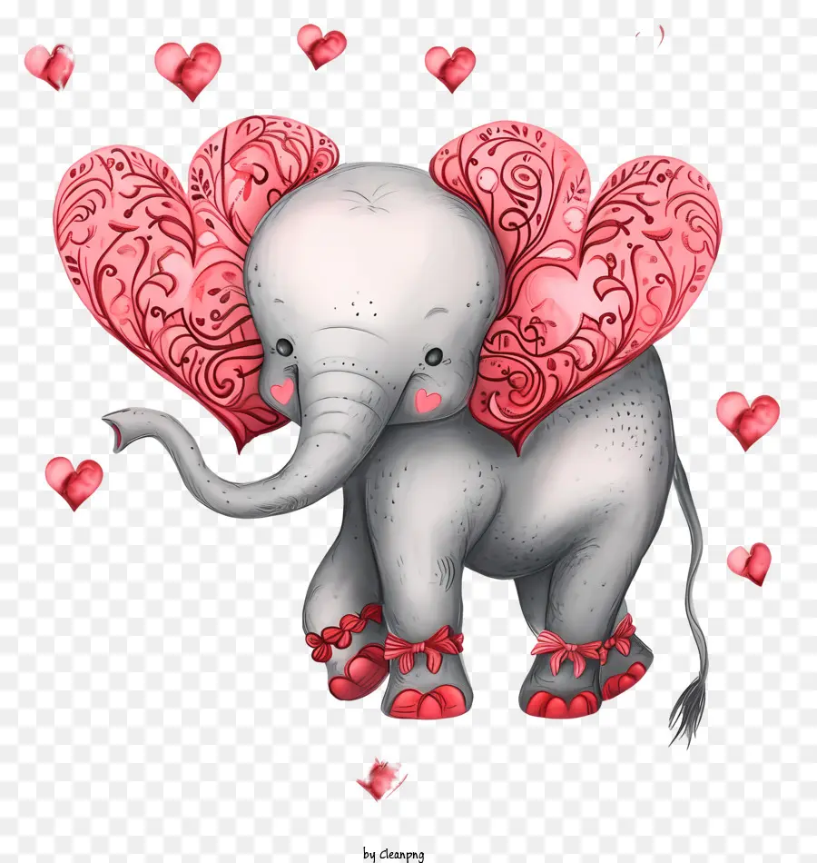 Valentine voi minh họa trái tim con voi dễ thương yêu động vật - Con voi dễ thương được bao quanh bởi trái tim nổi