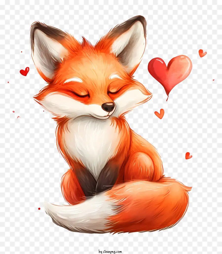 Valentine Fox hoạt hình Fox Red Red Fox Đóng mắt hình trái tim mũi - Phim hoạt hình Red Fox với đôi mắt và trái tim nhắm