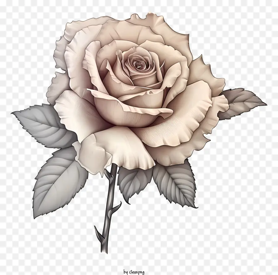 weiße rose - Geschlossene weiße Rose auf schwarz, detailliert und lebensecht