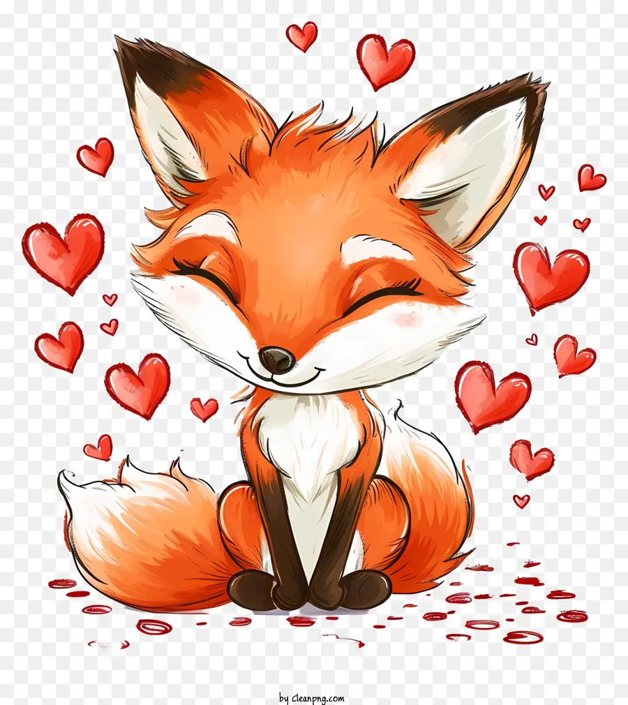 Valentine Fox Cute Fox Adorable Fox Carina Animal Immagini Fox con cuori - Fox carina circondata da cuori a terra