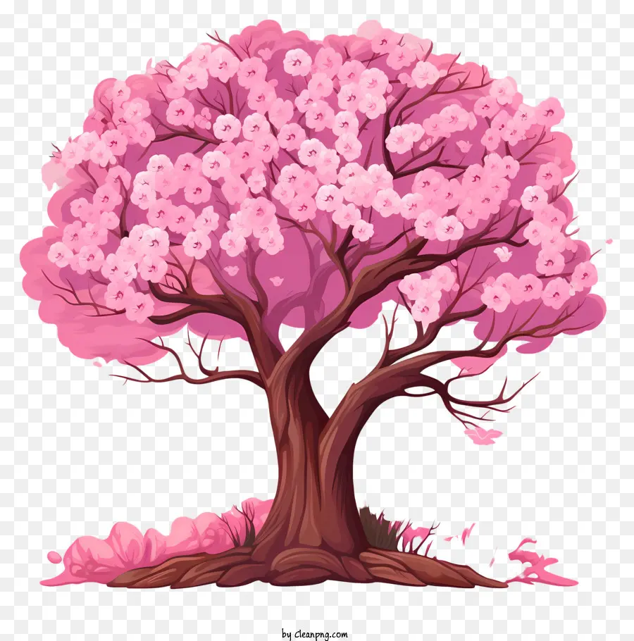 Schizzo stile ciliegia fiore albero rosa albero fiorente fiori rosa albero con fiori rosa - Albero rosa con fiori circondati da sfondo scuro